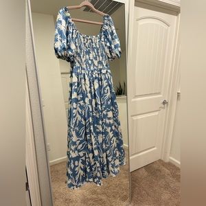 🖤 MOON RIVER Abstract Print Smocked Bodice Dress in Blue 🖤